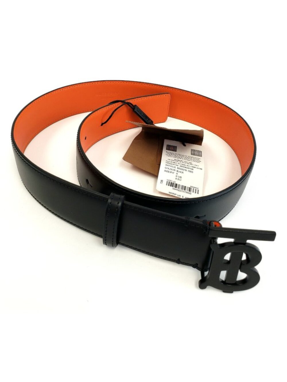 Burberry Men's TB Buckle Leather Belt Black Size S Made in Italy - Picture 2 of 4